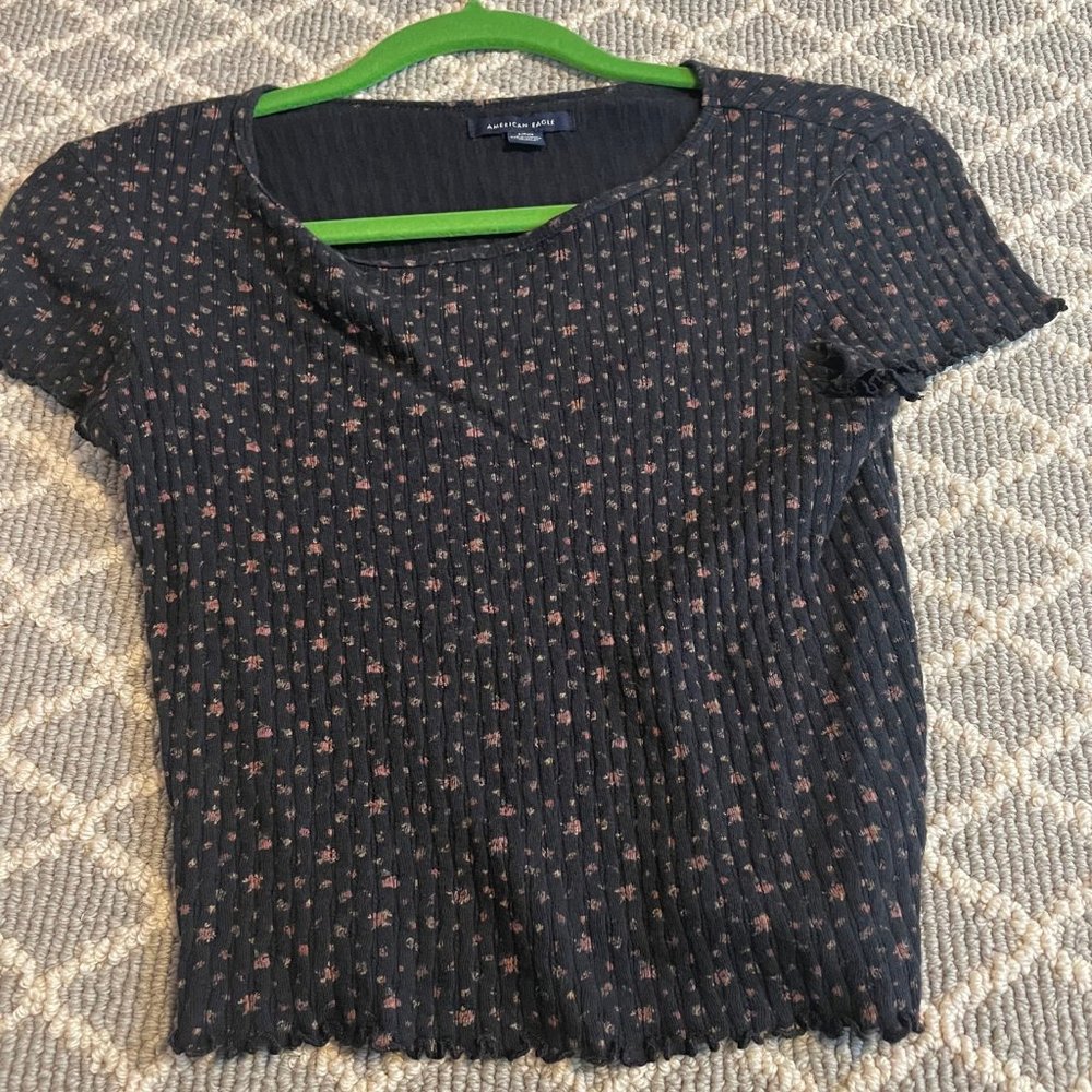 American Eagle Soft Ribbed Short Sleeve Crop Top Size Small